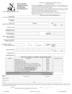 NAUI Certification Replacement Form