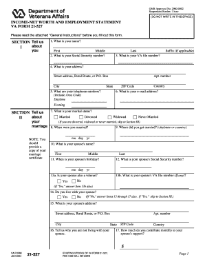 VA Form 21-527 Income-Net Worth and Employment Statement