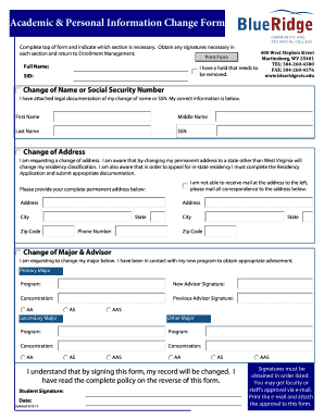 Academic & Personal Information Change Form