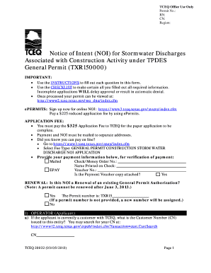 Notice of Intent for Stormwater Discharges