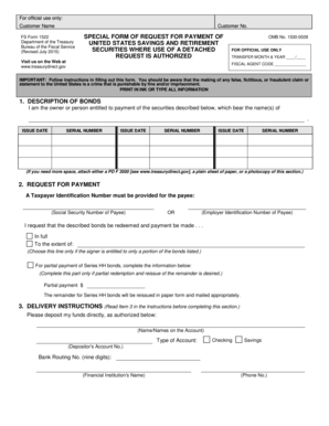 FS Form 1522 Special Form of Request for Payment
