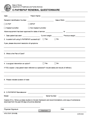C-PAP/BIPAP Renewal Questionnaire