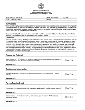 Specific Learning Disability Assessment Form