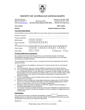 Direct Debit Agreement form - Society of Australian Genealogists