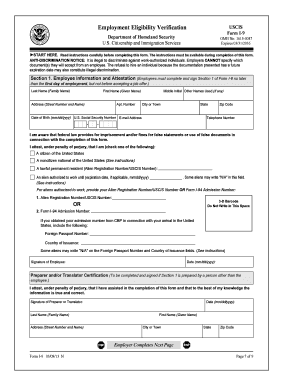 USCIS Form I-9 Employment Eligibility Verification