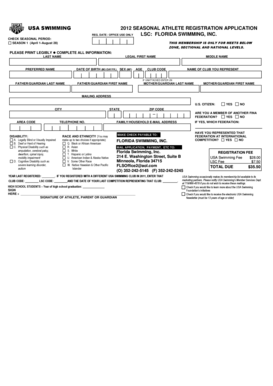 USA Swimming Seasonal Athlete Registration Application