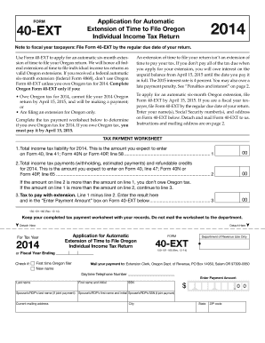 Oregon 2014 Individual Income Tax Return Extension Form 40-EXT