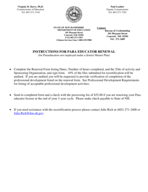 New Hampshire Paraeducator Renewal Form
