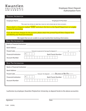 Employee Direct Deposit Authorization Form