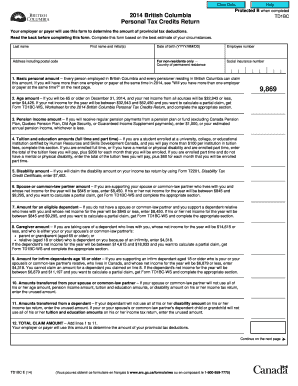 British Columbia TD1BC Personal Tax Credits Return
