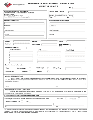 Seed Transfer Pending Certification Certificate