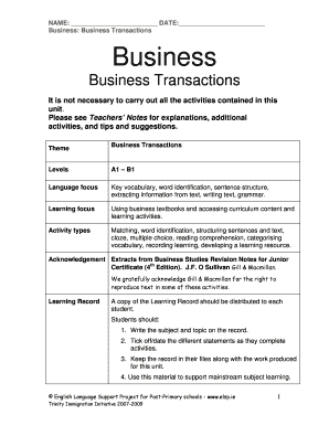 Business Transactions Learning Unit
