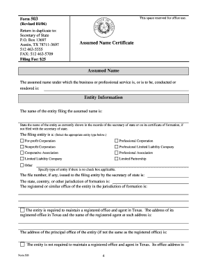 Texas Assumed Name Certificate Form 503