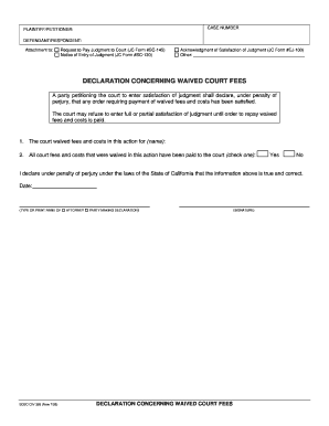Declaration Concerning Waived Court Fees