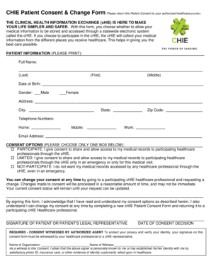 Patient Consent Form for Clinical Health Information Exchange