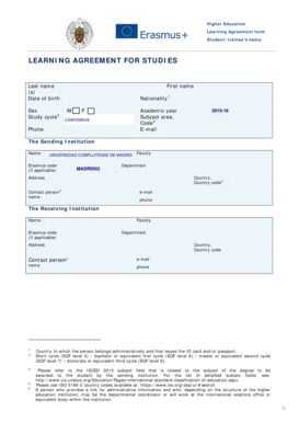 Higher Education Learning Agreement Form