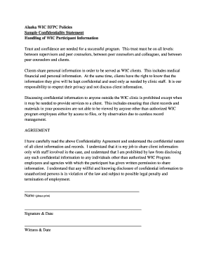 Alaska WIC Confidentiality Agreement