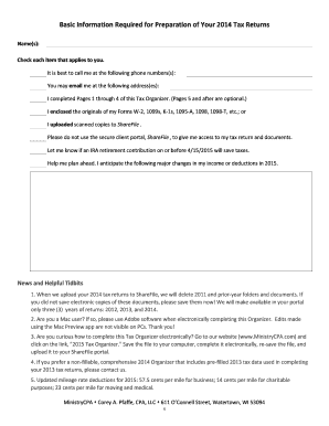 2014 Tax Organizer Form