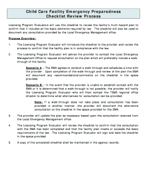 Child Care Facility Emergency Preparedness Checklist