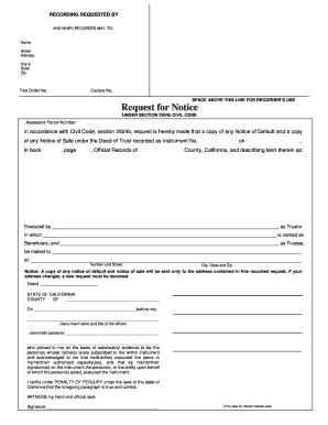 California Request for Notice Under Civil Code 2924b