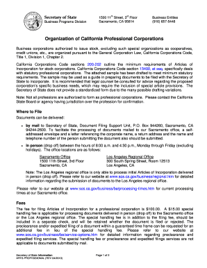 California Professional Corporation Articles of Incorporation