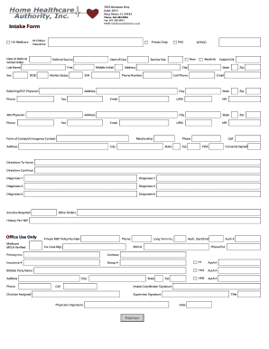 Home Healthcare Intake Form