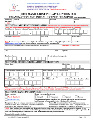California Manicurist Pre-Application Form