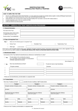 Unregulated Trusts and Trustees Identification Form