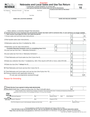Nebraska Sales and Use Tax Return Form 10