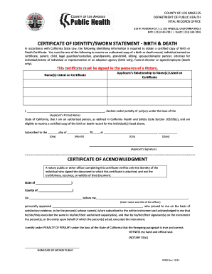 Certificate of Identity/Sworn Statement - Birth & Death