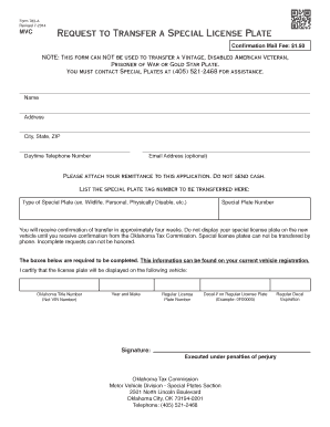 Oklahoma Special License Plate Transfer Form