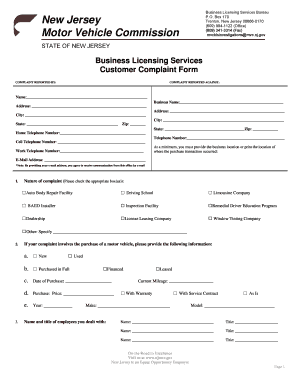 New Jersey Business Licensing Complaint Form