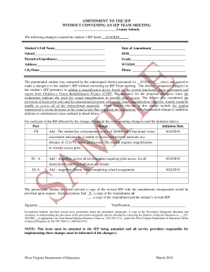 Amendment to Individualized Education Program