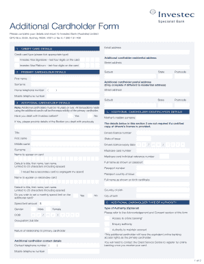 Investec Bank Additional Cardholder Form