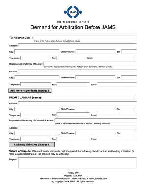 Fillable Online JAMS Arbitration Demand - International Arbitration ...
