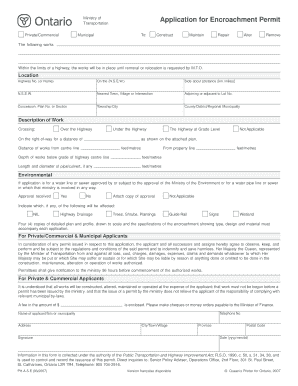 Ontario Encroachment Permit Application