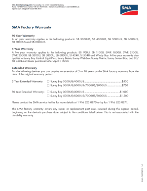 SMA Solar Inverter Extended Warranty Registration Form