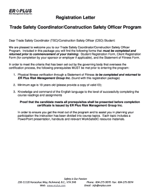 Registration Letter Trade Safety Coordinator/Construction Safety ...