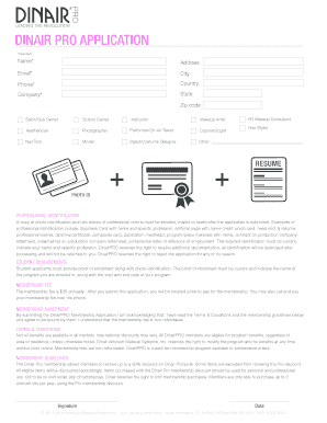 Dinair Pro Membership Application