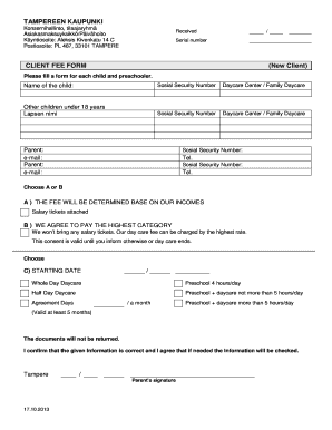 Tampere Childcare Fee Form