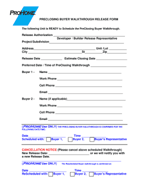 Preclosing Buyer Walkthrough Release Form