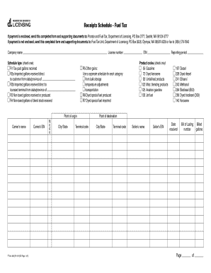 Washington Fuel Tax Receipts Schedule