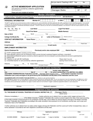 British Columbia Teachers' Federation Active Membership Application