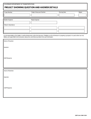 Colorado Department of Transportation Project Q&A Form