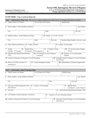 Form I-566 Interagency Record of Request