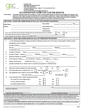 Authorization Form for Custom Braces