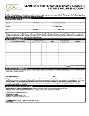 Claim Form for Personal Spending Account