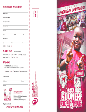 Sooners Kids Club Membership Application