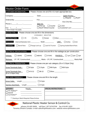 Heater Order Form