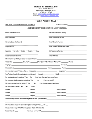 Michigan Divorce Questionnaire With Children